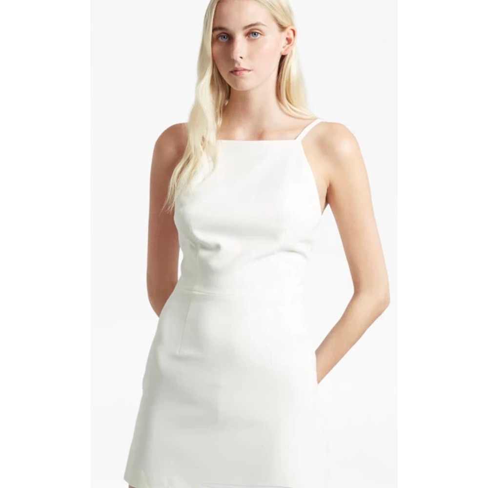 French Connection Whisper Light Square Neck Dress White Women's 4  NWOT